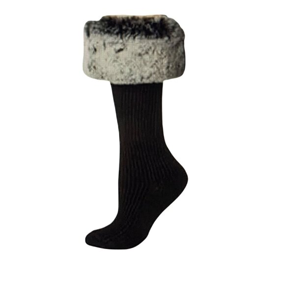 NWT UGG Women’s Tall Charcoal Gray Faux Fur Black Ribbed Rainboot Socks - Picture 1 of 5